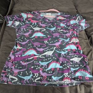 Smart Scrubs Dinosaur Print Top - Gray and Purple